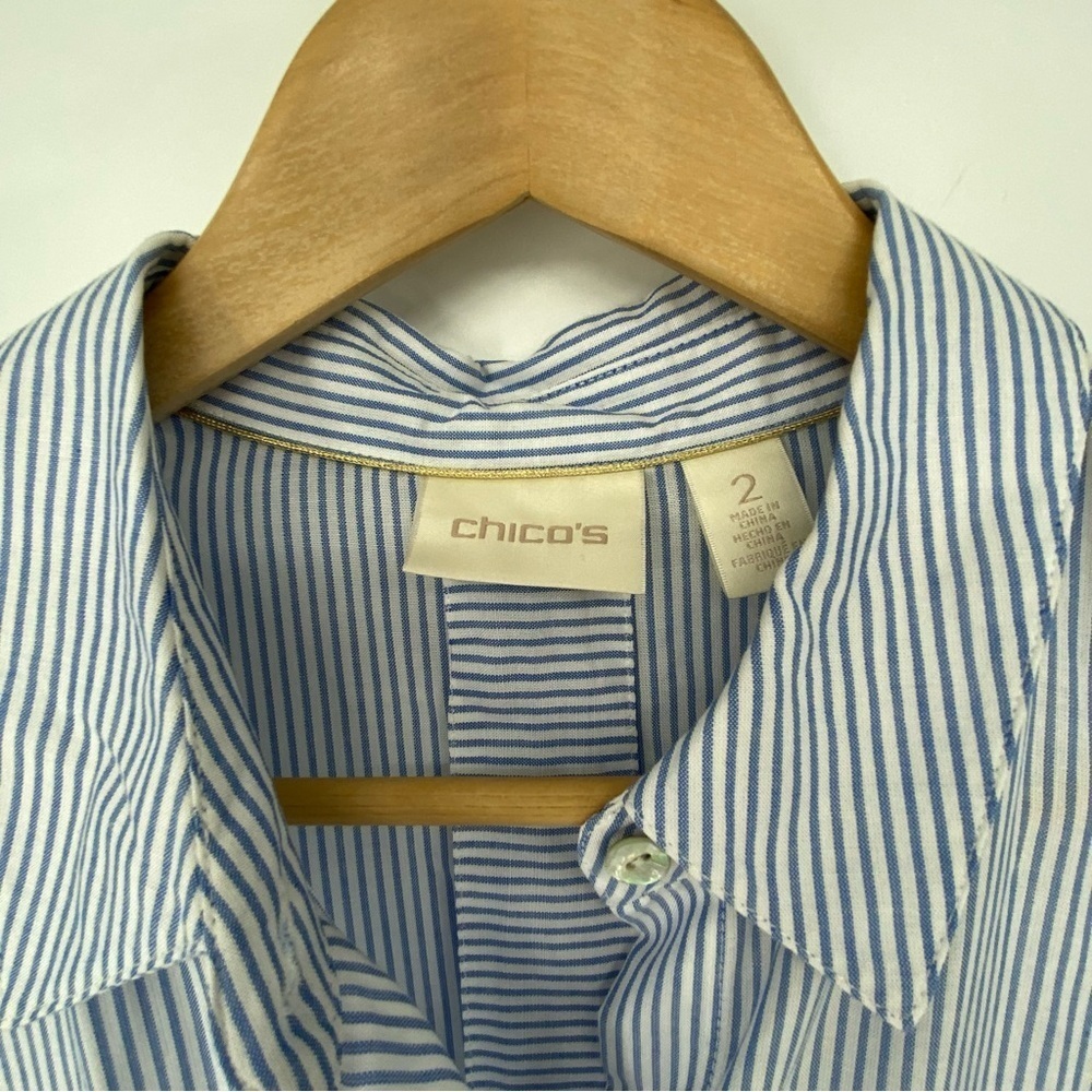 Chico's stripe blue white easy shirt button down long sleeve collared NWT - Picture 6 of 15